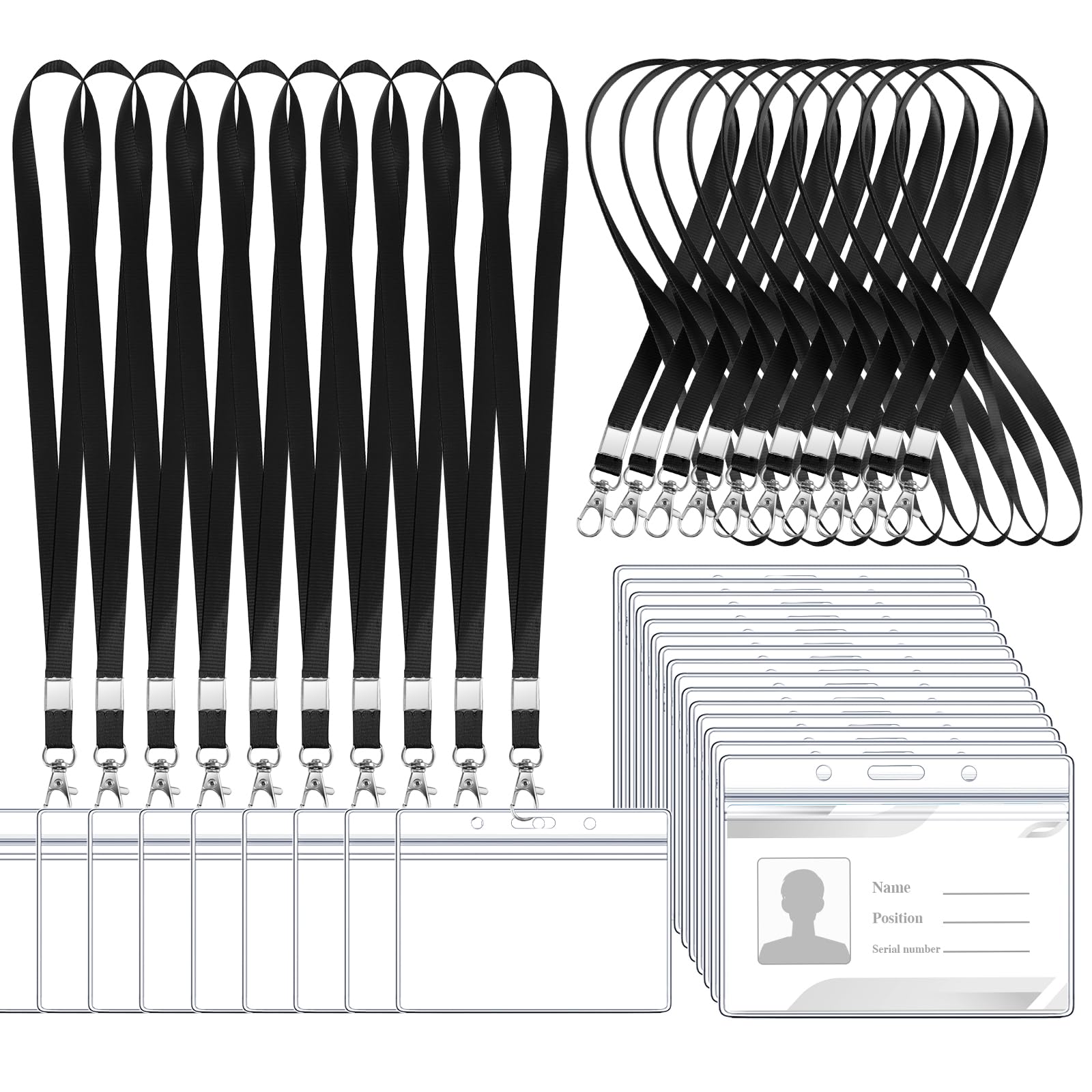 Photo 1 of 100 Pack Name Tag Lanyards with Id Holder, Clear Plastic Horizontal Name Tags Holders and Black Badge Lanyards with ID Holder for School Office Team Workers Volunteers (Black)