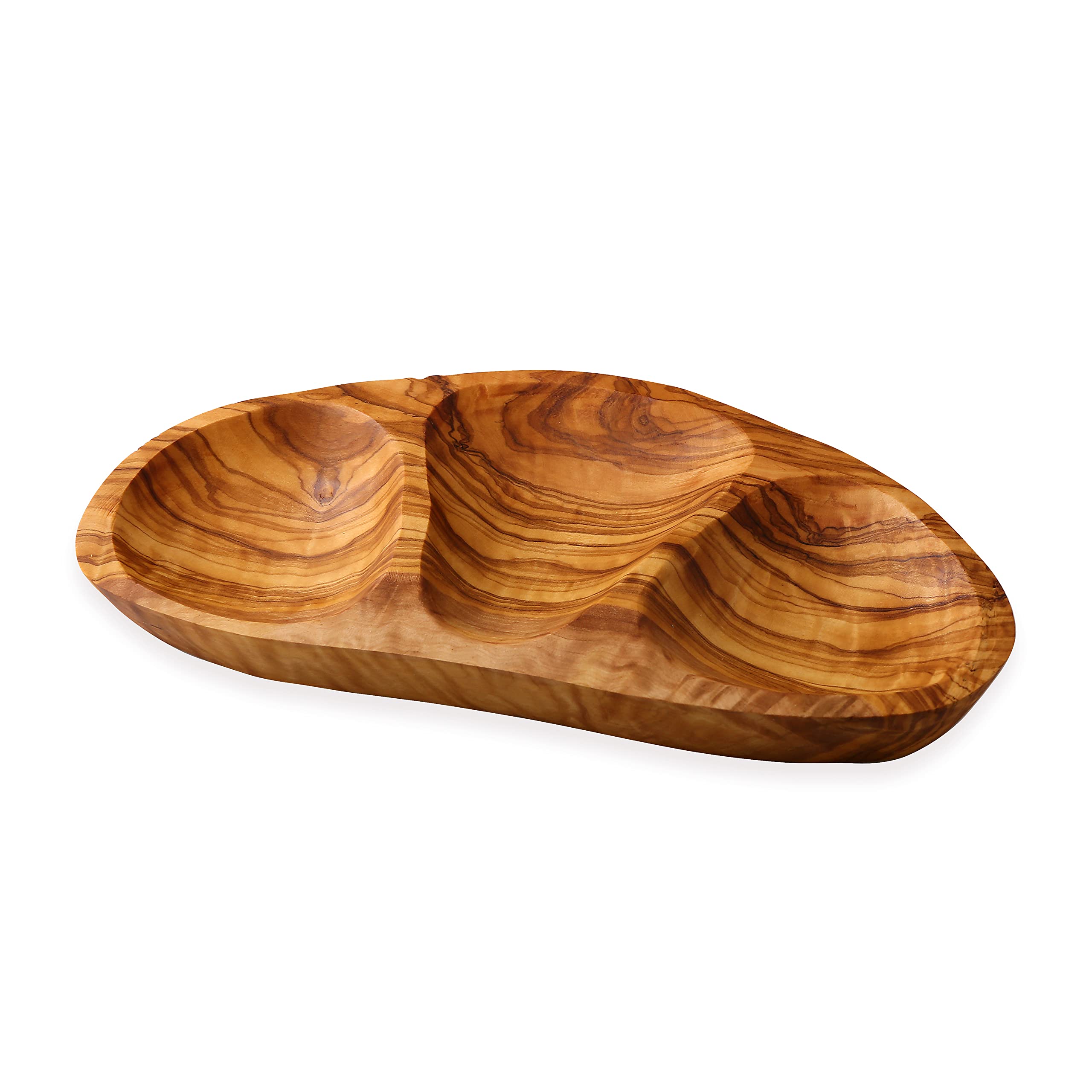 Cleminson Olive Wood Hand-Carved 3-Section Snacks & Nibbles Platter – 26 x 15 cm