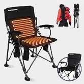 Heated Camping Chairs Adults Folding: Oversized Foldable Outdoor Chair for Outsides with Cup Holder – Heavy Duty Heating Portable Chair Sports Fishing Soccer Lawn Battery NOT Included (Black, X Large)