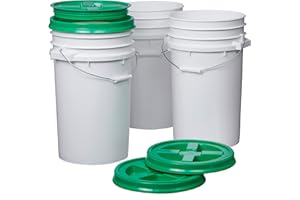 Consolidated Plastics 7 Gallon White Food Grade Buckets + Green Gamma Seal Lids, BPA Free Container Storage, Durable HDPE Pails, Made in USA (3 Pack)