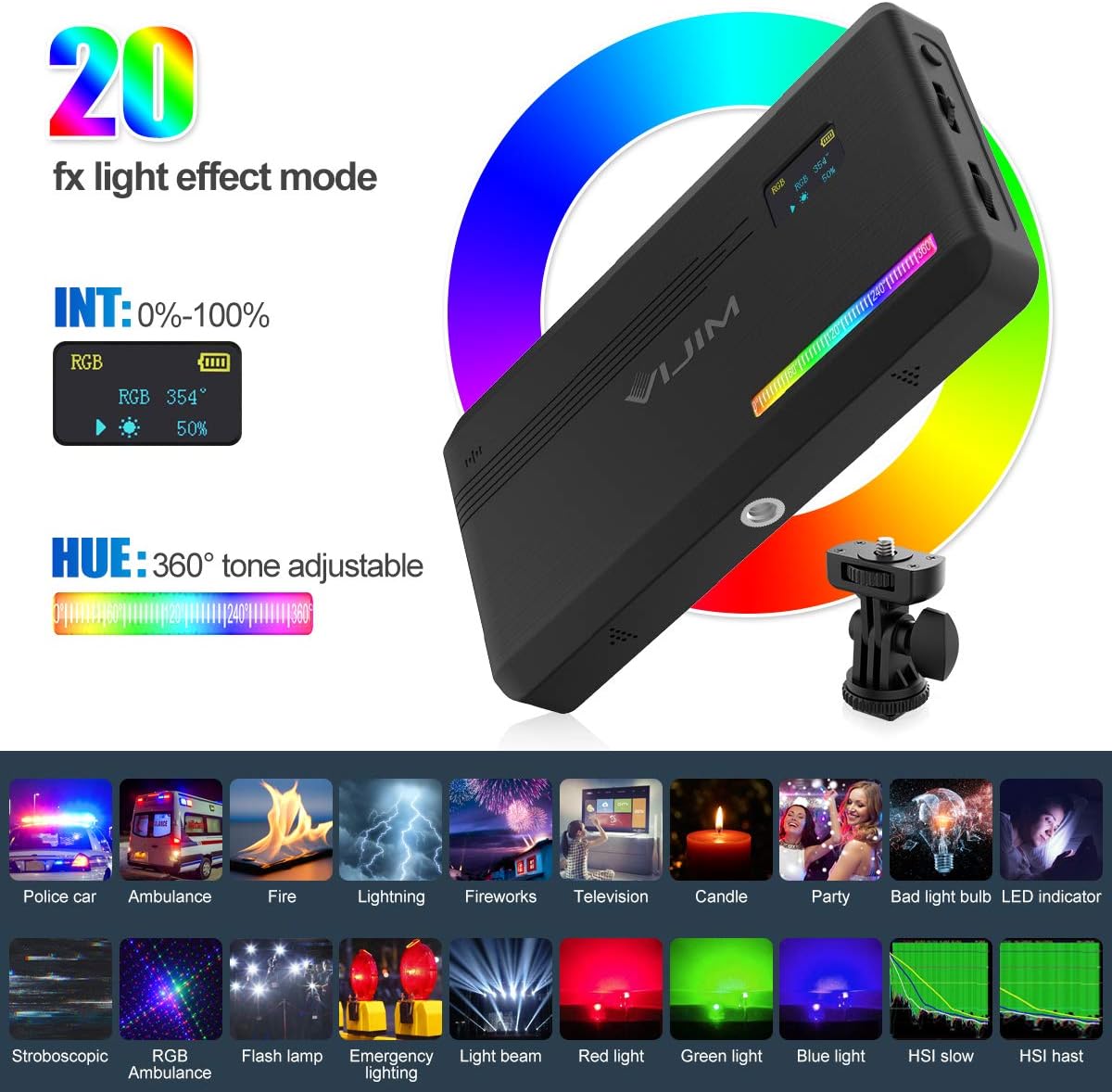RGB Video Light, Built-in Rechargeable Battery VIJIM VL 196 LED Camera Lamp - Image 3