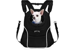 WOYYHO Pet Dog Carrier Backpack Small Dog Front Backpack Ventilated Dog Carrier Back Pack with Storage Pockets, Adjustable Straps & Safety Belt for Travel Hiking Outdoor (Size M: 5-9 lbs, All Black)