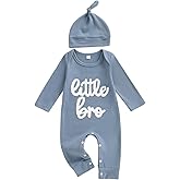 Yoawdats Newborn Little Brother Romper Baby Boy Waffle Knit Outfit With Hat Fall Winter Infant Clothes Set