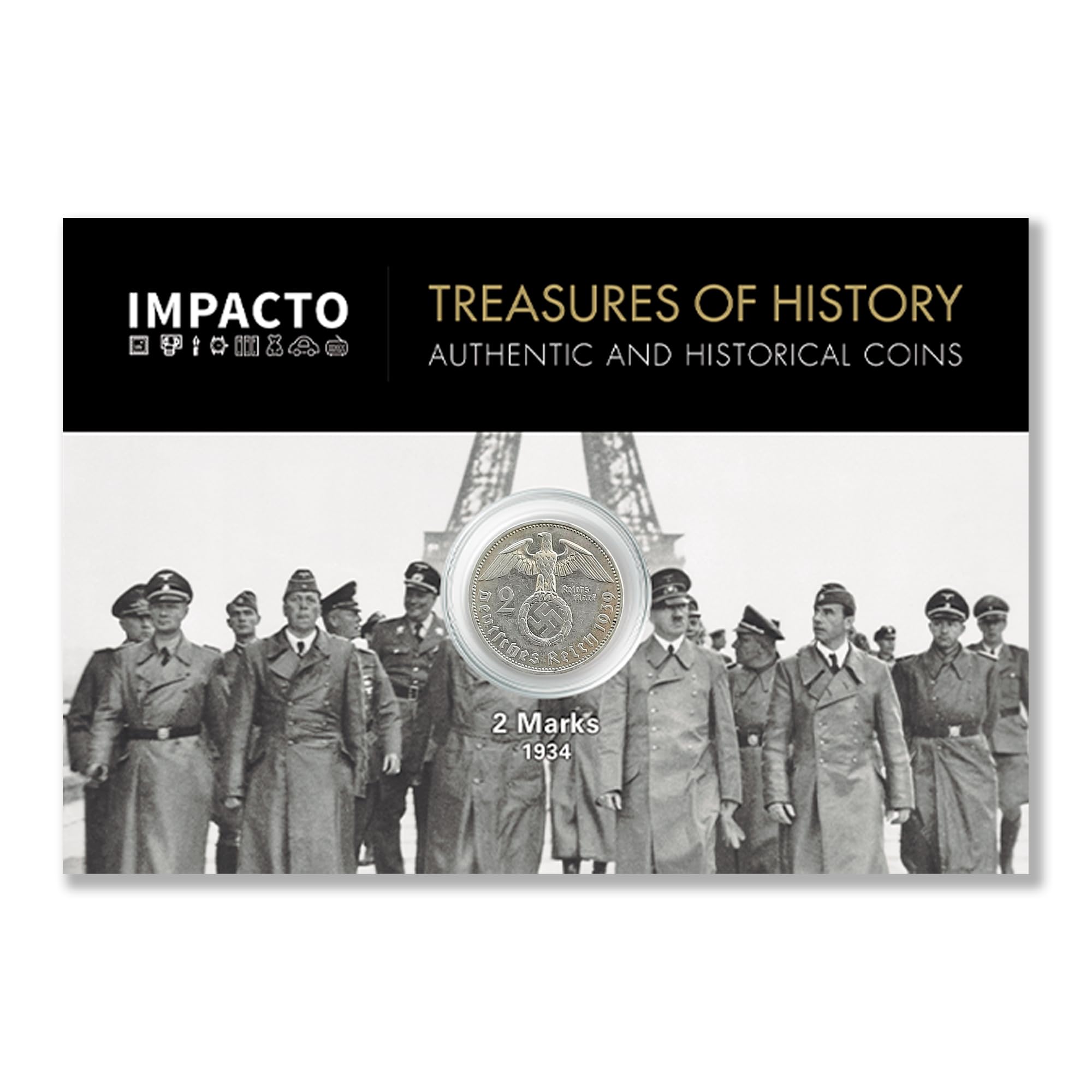 IMPACTO COLECCIONABLES - World War II Coin - 2 Marks in Silver Minted Between 1936 and 1939 by the Germans - Includes Certificate of Authenticity