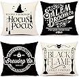 Halloween Decor Pillow Covers 18x18 Set of 4 Halloween Decorations Hocus Pocus Farmhouse Saying White Black Outdoor Fall Pillows Decorative Throw Cushion Case for Home Couch TH118-18
