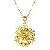 Reaii Sunflower Necklace for Women 925 Sterling Silver Natural Citrine 18K Gold Plated Sunflower Pendant Necklaces Jewelry Gifts for Mom Wife