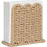 CubesLand Scalloped Edge Napkin Holder for Table Home Rustic Room Decor, Paper Rope Napkin Dispenser for Kitchen Countertop Dining Hotel, Cocktail Napkin Holder for Indoor & Outdoor Party, Beige