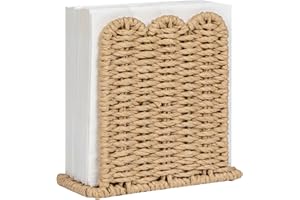 CubesLand Scalloped Edge Napkin Holder for Table Home Rustic Room Decor, Paper Rope Napkin Dispenser for Kitchen Countertop Dining Hotel, Cocktail Napkin Holder for Indoor & Outdoor Party, Beige