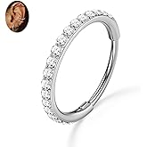 BodyBonita G23 Titanium CZ Nose Rings Hoops - 20G/18G/16G/14G Septum Rings Nose Hoop Clicker Cartilage Earring for Women Helix Rook Tragus Conch Piercing Jewelry Daith Ring Silver/14k Gold Plated