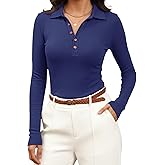 Meetrendi Women's Long Sleeve Business Casual Tops Collared V Neck Work Blouse 2025 Fall Button Fitted Polo Shirts