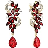 BriLove Women's Bohemian Boho Crystal Flower Wedding Bridal Chandelier Teardrop Bling Clip-On Dangle Earrings