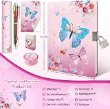 GINMLYDA Secret Diary for Girls 6Pcs Stationery Set Butterfly Diary Lock view 2
