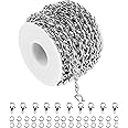 YOUBEIYEE 16.4 Feet Twisted Curb Chain Links Silver Plated Aluminum Bracelet Necklace Chain Bulk for DIY Craft Jewelry Making with Lobster Clasps and Jump Rings