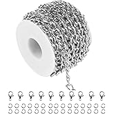 YOUBEIYEE 16.4 Feet Twisted Curb Chain Links Silver Plated Aluminum Bracelet Necklace Chain Bulk for DIY Craft Jewelry Making with Lobster Clasps and Jump Rings