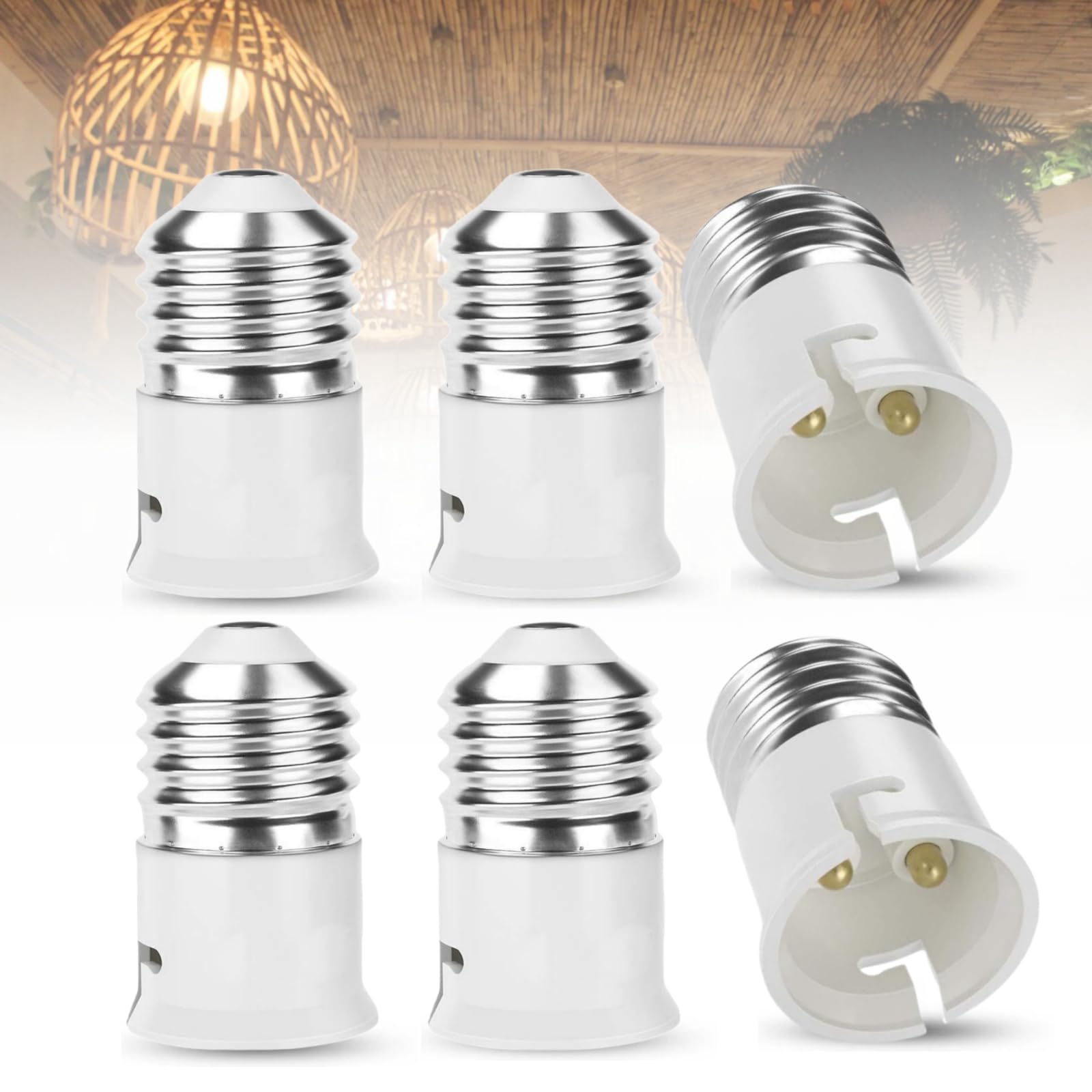 E27 to B22 Socket Converter - Screw to Bayonet Adapter (ES to BC),bayonet to screw bulb adaptorfor LED, Incandescent and CFL Bulbs (6 Pack)