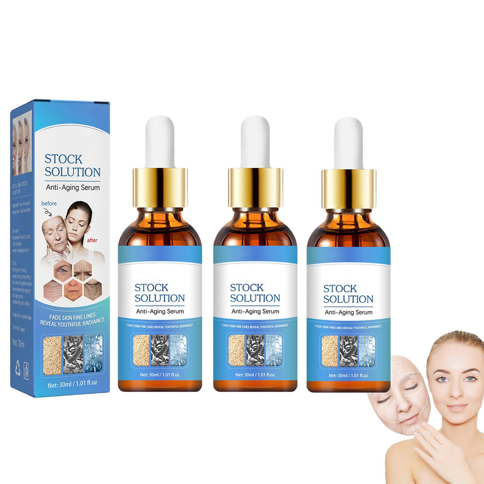 Anti Wrinkles Face Serum, Collagen Boost Anti-Aging Serum, In A Bottle, Stock Solution Anti Aging Serum, Hyaluronic Acid Serum for Face for All Skin Types (3PCS)