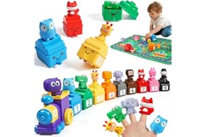 URMYWO Learning Toys for 1 2 3 Years Old Boy Girl, Montessori Toys for 1 2 3 Years Old Toddler, Train Set with 10 Finger Puppets&Play Mat, Counting, Matching & Sorting, Toddler Christmas Birthday Gift