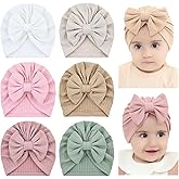 Cinaci 6 Pack Soft Turban Hats with Bow Donut Nursery Hospital Caps Beanies Bonnets for Baby Girls Newborns Infants Toddlers