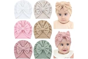 Cinaci 6 Pack Soft Turban Hats with Bow Donut Nursery Hospital Caps Beanies Bonnets for Baby Girls Newborns Infants Toddlers