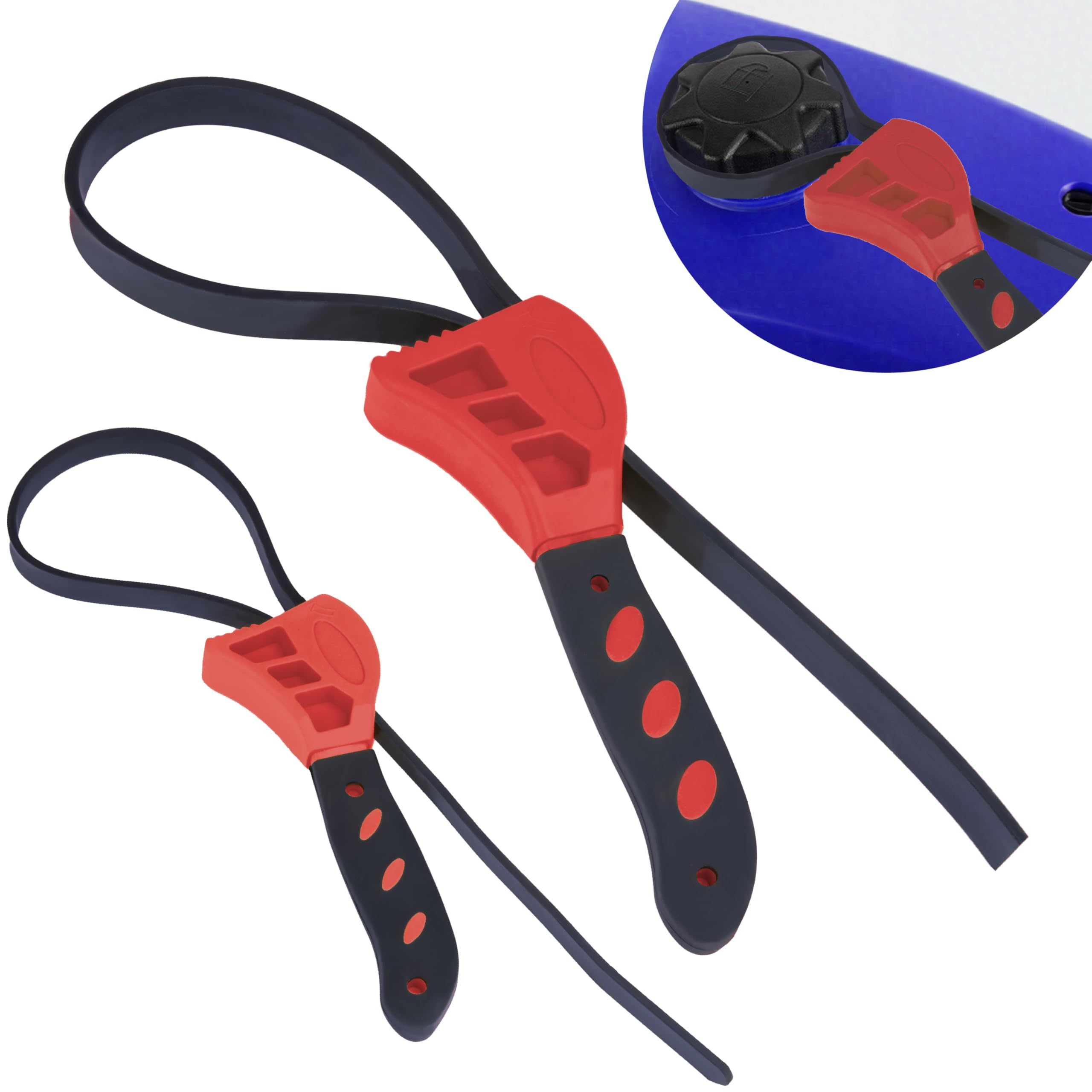 Photo 1 of 2 PCS Strap Wrench Plumbing, Rubber Strap Wrench, 24 Inch & 19.7 Inch Oil Filters Strap Wrenches, Water Filter Wrenches, Adjustable Rubber Jar Opener for Water Filters, Plumbing,Sink, Faucet (Red)