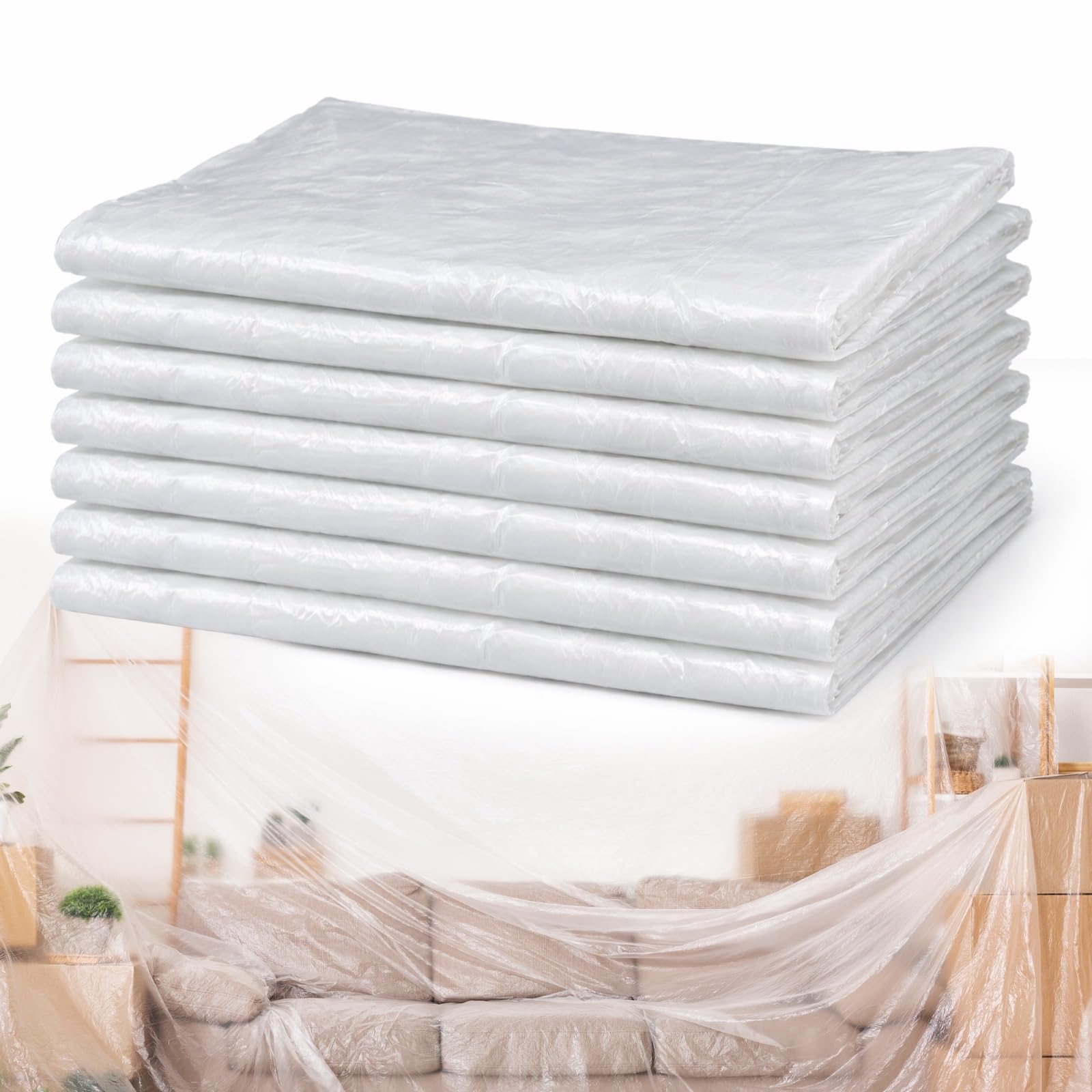 Extra Large Plastic Dust Sheets for Decorating Pack of 6, 12ft x 9ft, 9 Microns, Premium Dust Sheets, Waterproof Carpet Protector & Dust Cover for Home Renovation