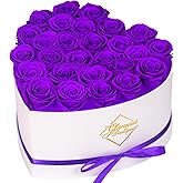 GLAMOUR BOUTIQUE Preserved Roses in a Box - Gifts for Her, Wife & Mom, Rose Flowers Forever Decor for Birthday Gift, Get Well Flower Bouquet Cased in White Box with Cover - Purple - 27 (Color-Treated)