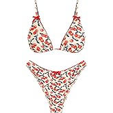 ZAFUL Women's String Triangle Bikini Sets Sexy Triangle Textured Tied High Cut Swimsuit Brazilian 2 Piece Bathing Suit
