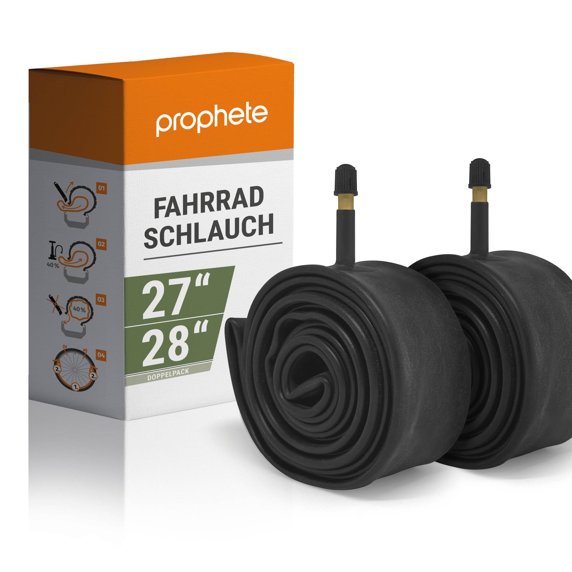 Prophete Bicycle Inner Tube 28/27 Inch | Set of 2 | Schrader Valve | ETRTO 28-630, 32-630, 28-622, 30-622, 32-622, 33-622, 35-622, 37-622, 40-622, 42-622 | Suitable of 27 x 1.125" to 28" x 1.6"