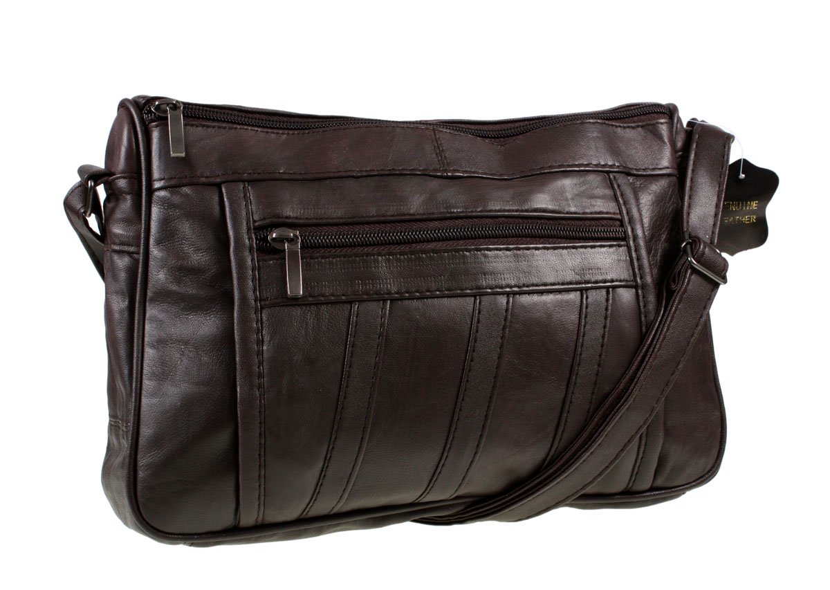 Womens Super Soft Nappa Leather Shoulder Bag / Handbag with Two Main Zipped Compartments ( Brown )