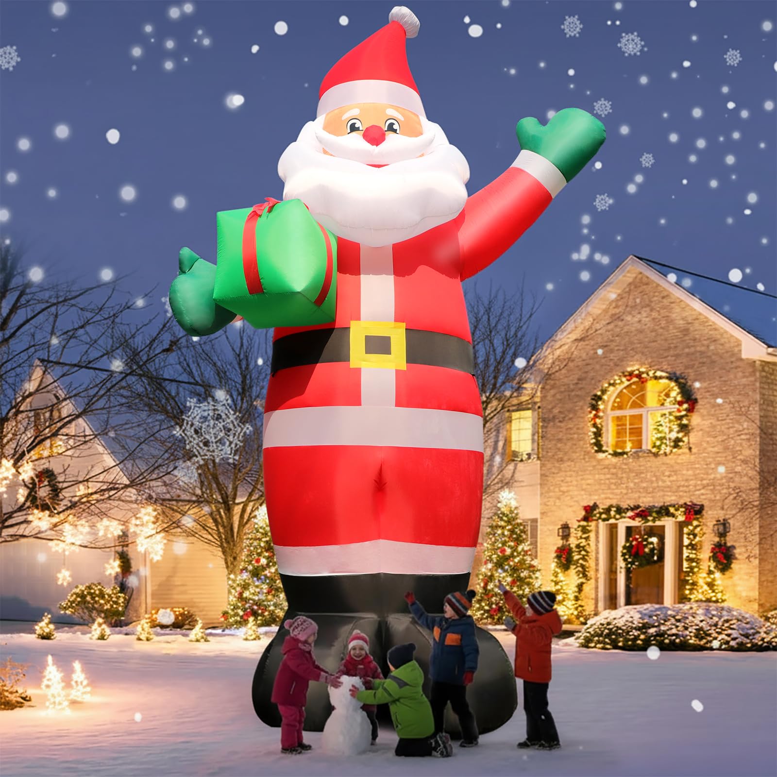 Photo 1 of 10 FT Christmas Inflatable Santa Claus Outdoor Decorations, Blow Up Santa Claus Holding Gift Box for Xmas Outside Decor, Giant Santa with Bright LED Lights for Yard Patio Garden Lawn Holiday Party