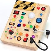 Busy Board with LED Light Switches, Montessori Toys for 1 2 3 Years Old, Toddlers Wooden Toy Sensory Activity Board, Travel T