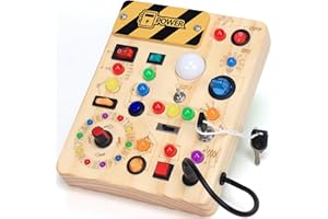 HARVOW Busy Board with LED Light Switches, Montessori Toys for 1 2 3 Years Old, Toddlers Wooden Toy Sensory Activity Board, Travel Toys for 1+ Year Old Boy & Girl Birthday Gift