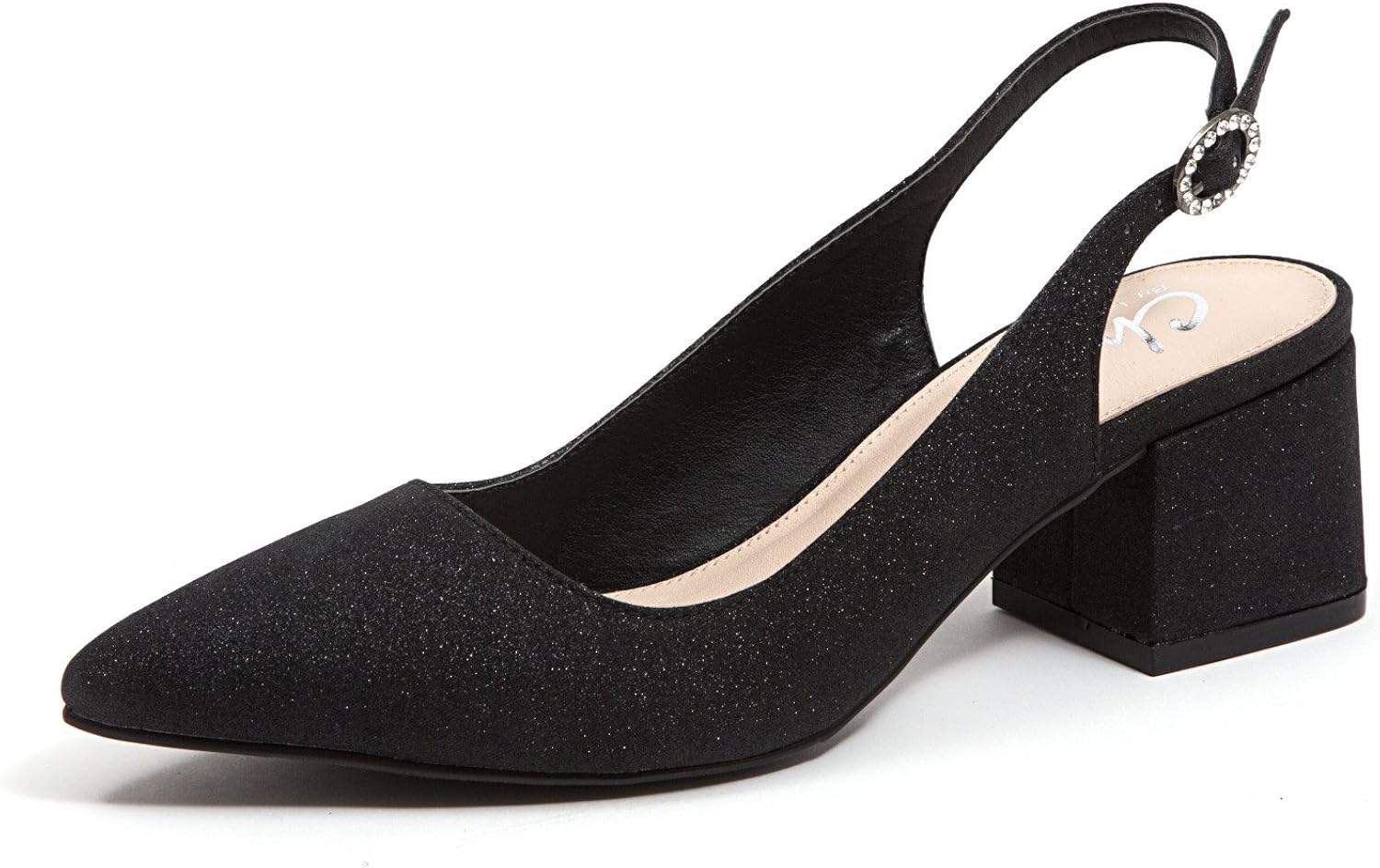 black mid block heel shoes