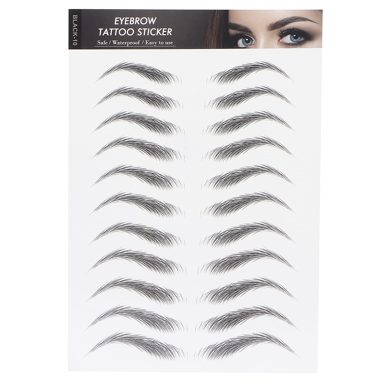Waterproof Long Lasting Eyebrow Transfers - Portable Hair-Like Tattoo Stickers for Women (BLACK-10)