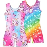 Taubow 2 Packs Gymnastics Leotards for Girls Toddler Dance Biketards Tumbling Outfit Rainbow Biketard with Shorts