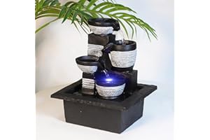 Ferrisland 10" Tabletop Water Fountains Indoor 4-Tier Water Fountain Decor Indoor Fountains & Accessories Feng Shui Zen Waterfall Fountain Desktop Fountain w/LED Lights & Soothing Sounds
