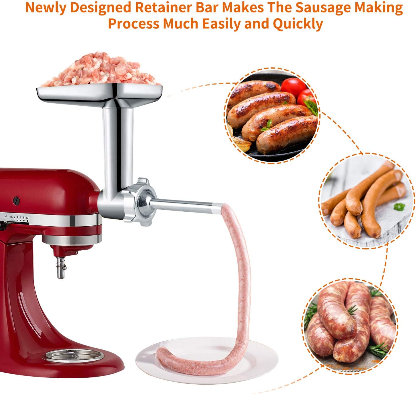 Gdrtwwh Metal Food Grinder Attachment Compatible with All KitchenAid Stand Mixers and PHISINIC Stand Mixer,Includes 3 Sausage Stuffer Tubes - Image 4
