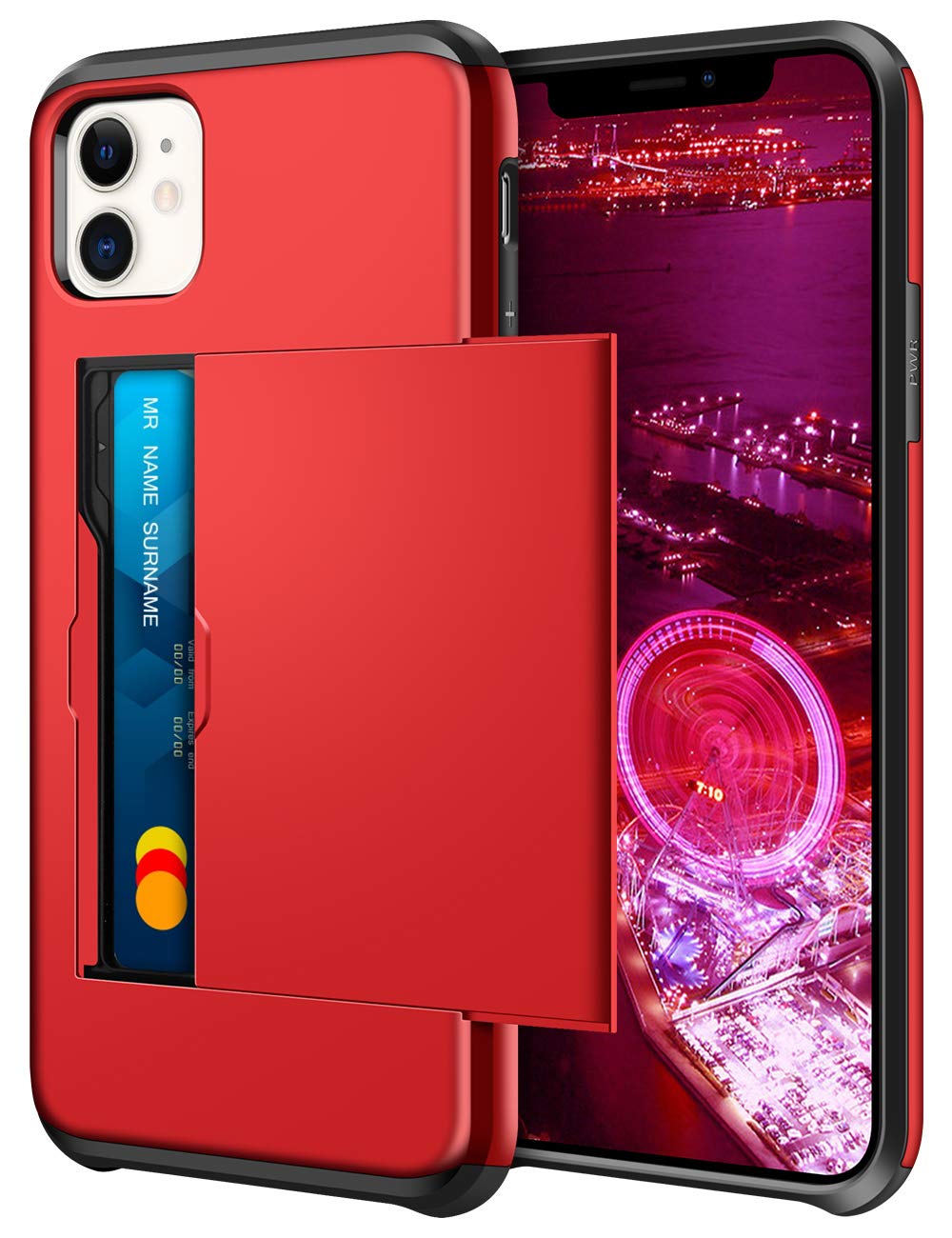 Coolden for iPhone 11 Case Wallet Case Cover Armor Shockproof Protective Case Heavy Duty Hard Back Soft Bumper Phone Case Card Holder Slot Wallet Case Cover for iPhone 11 (Red)