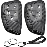 INFIPAR 2pcs Compatible with Chevy GMC Key Fob Cover Case Key Chain fit for Chevrolet Blazer EV Equinox Suburban Tahoe Traverse GMC Acadia Yukon Buick Envision Acura ZDX Accessories Carbon Fiber Black