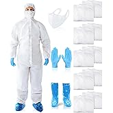 Shyyween Hazmat Suits Disposable Protective Paint Coverall Suit with Hood Shoe Covers Nitrile Glove Mask Wrists Ankles