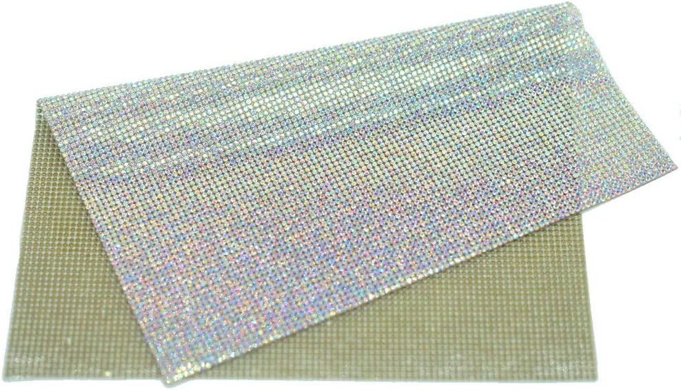 QueenmeRhinestones for Clothes Iron on Crystal Sheet AB Heat Transfer Hotfix Beaded Mesh Trim for Shoes Embellishment Tablet DIY Arts Crafts Weddings Event Sparkling Decorations 9.45"X7.87"