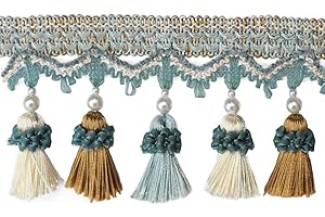 BEL AVENIR Tassel Fringe Trim 6.5 Yard x 3.15 Inches Luxury Beaded Tassel Fringing Trimmings (Blue)
