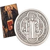 St Benedict Prayer Token Set Italian Metal Trinket &amp; USA Made Prayer Card | One Inch Long Embossed Saint Token Imported from Italy with American Made Holy Card