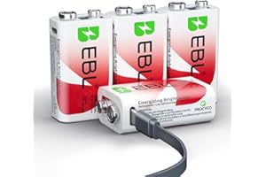 EBL 9V Rechargeable Batteries, 5400mWh Lithium Batteries with 1600+ Cycles, 2-Hour USB-C Fast Charge for Smoke Detectors, Fir