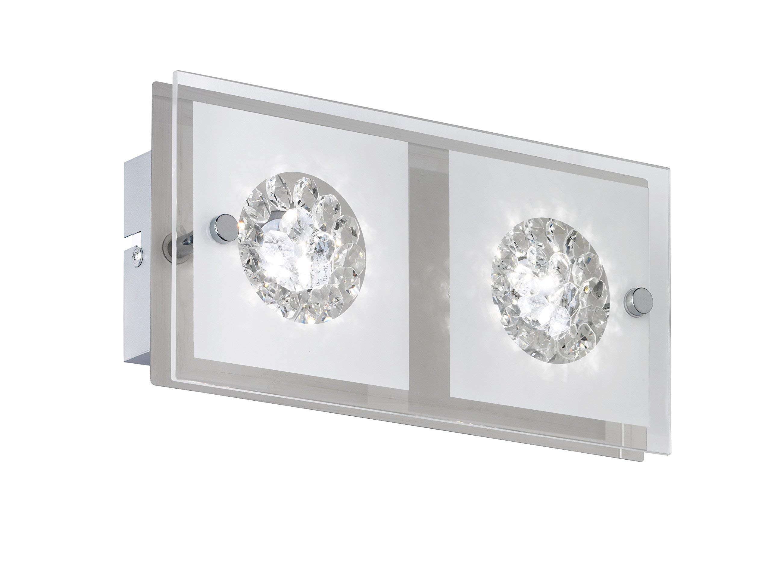Wofi Reims 4272.02.01.0000 Wall Light 2-Bulb 2 x LED 4 W 12 x 7 x 24 cm 3000 K 320 lm Energy Efficiency Class A+ Glass White with Clear Edge with Glass Appliqués Including Switch Chrome