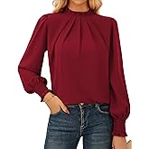GRACE KARIN Women Dressy Long Sleeve Blouse,2025 Fall Business Casual Tops,Pleated Mock Neck Shirts Fashion Work Outfit
