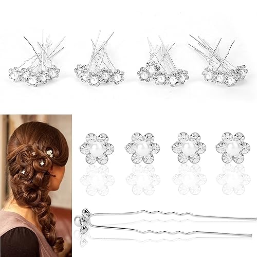 6 Of SPARKLY Silver flower DIAMANTE STONE HAIR PINS Diamante Crystal