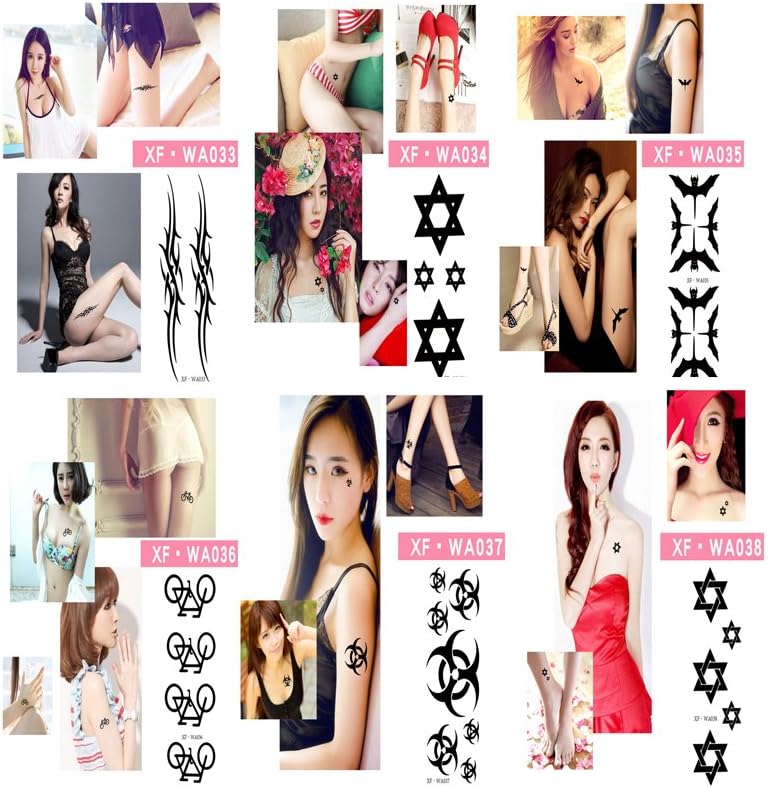 VanTattoo (6 Sheets) Fashion Body Art Stickers Removable Waterproof Temporary Tattoo –Totem, polygons, bats, bikes, crescent, polygons