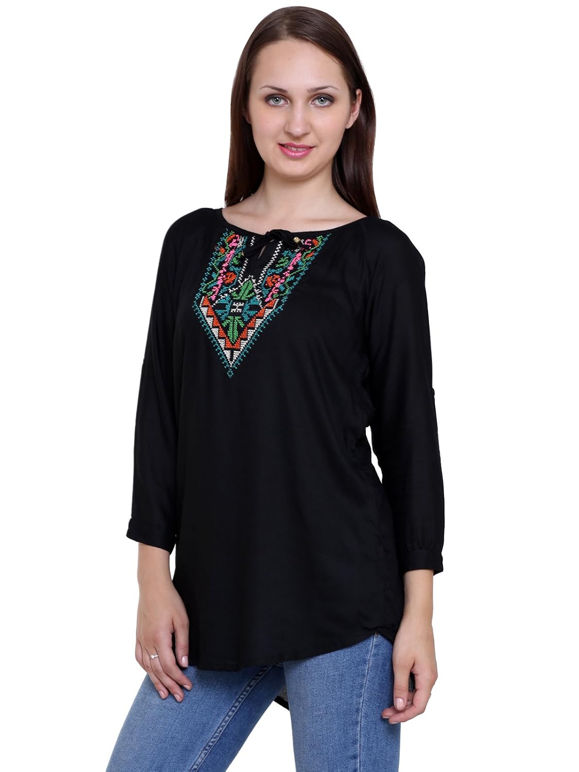papsara black rayon slub women's long top