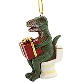 Needzo T-Rex on The Toilet Christmas Tree Ornament, Dinosaur Lover Holiday Decoration, Gag Gift, 3 Inches (Present)